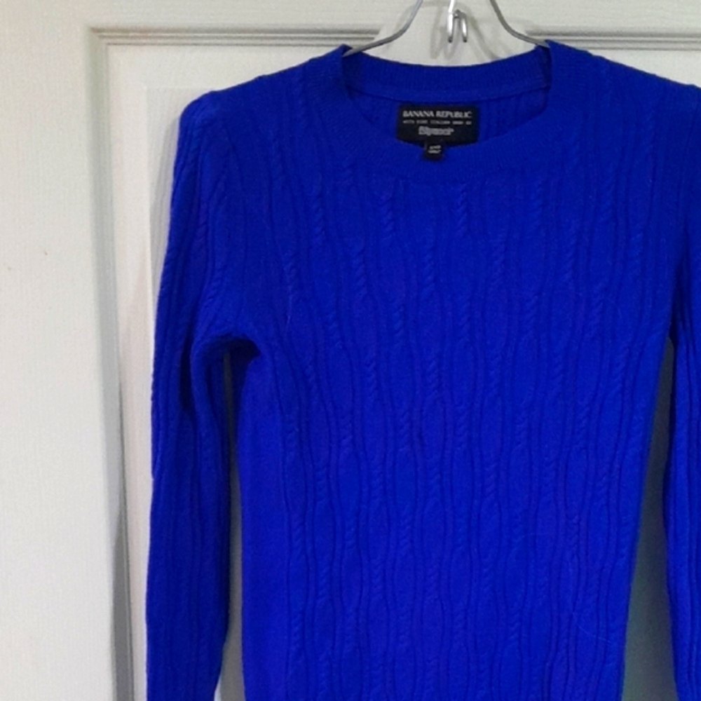 Banana Republic Italian Filpucci Yarn Cableknit Sweater Cobalt Blue,  XXS Womens